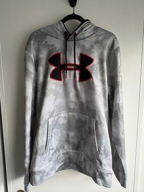 Under Armour Men’s Gray Camo Hoodie with Black & Red Logo